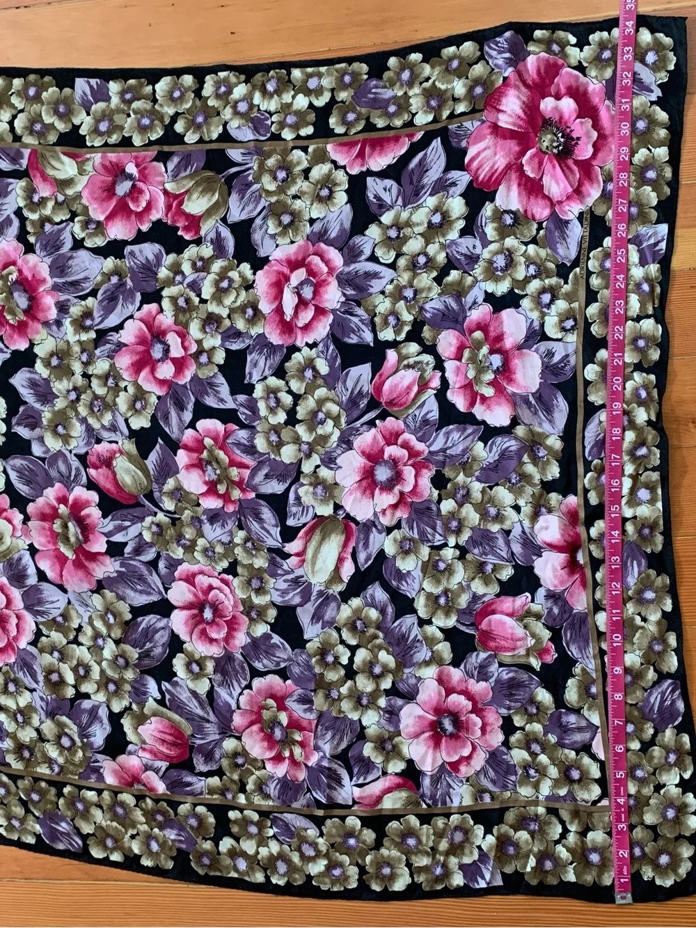 Adrienne Vittadini Floral Silk Scarf in Black, Pink & Gold